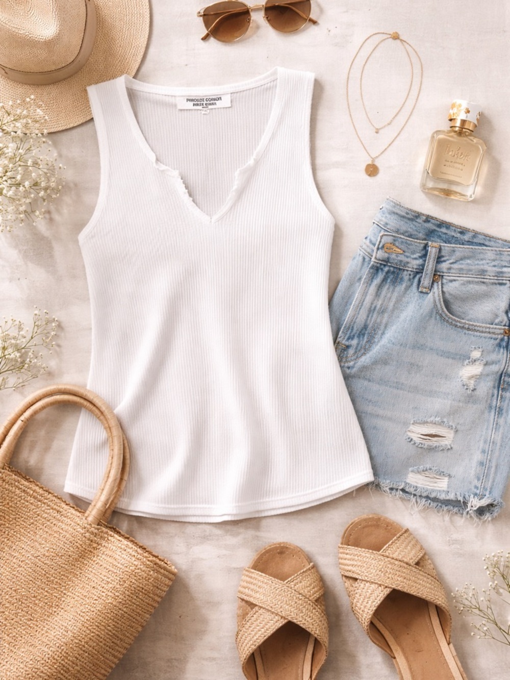 PROJECT SOCIAL T | White Ribbed Tank Top | Scoop Neck | Soft Basic | Size Large - Picture 2 of 5